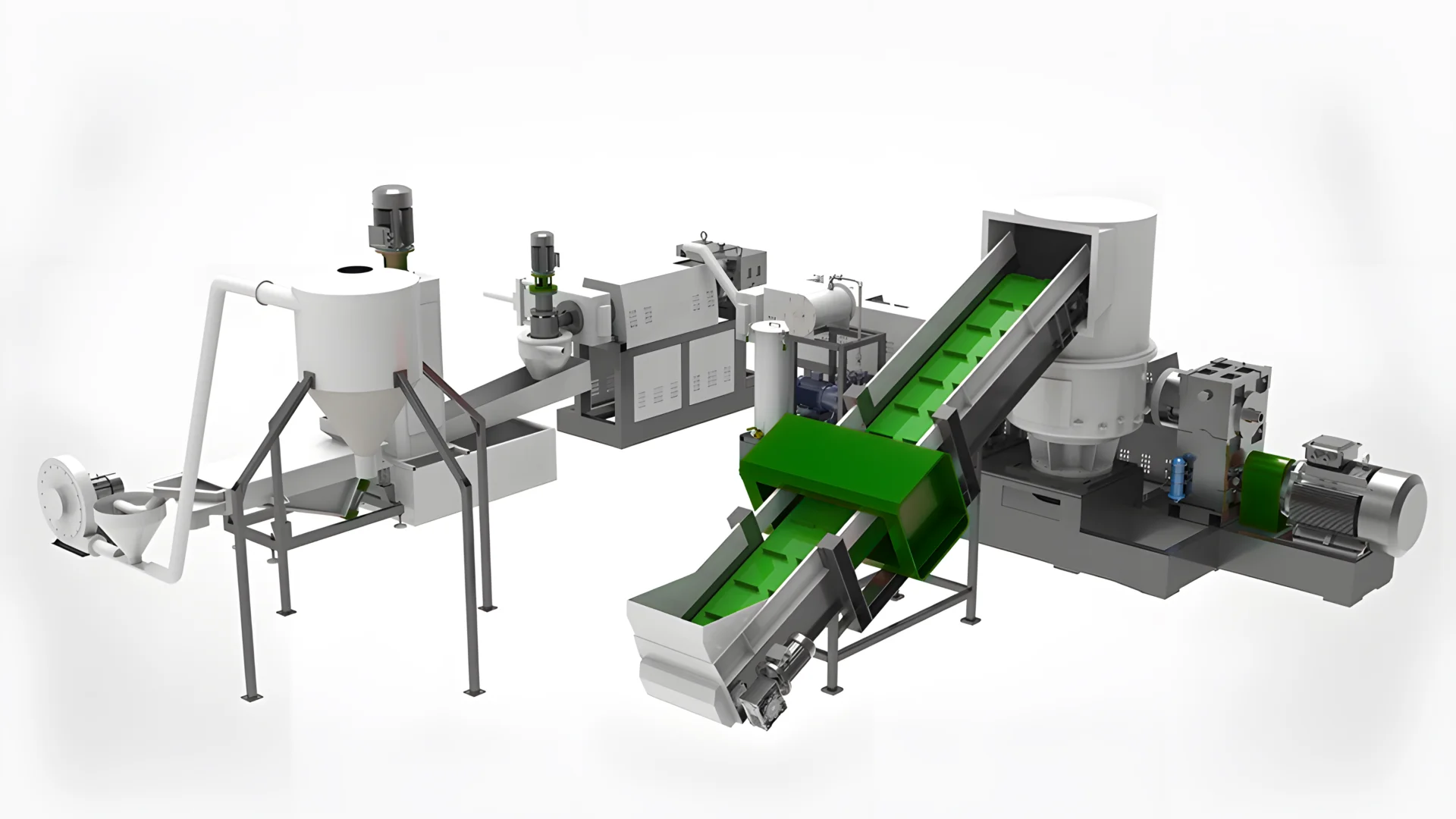 Industrial plastic recycling machinery equipment setup