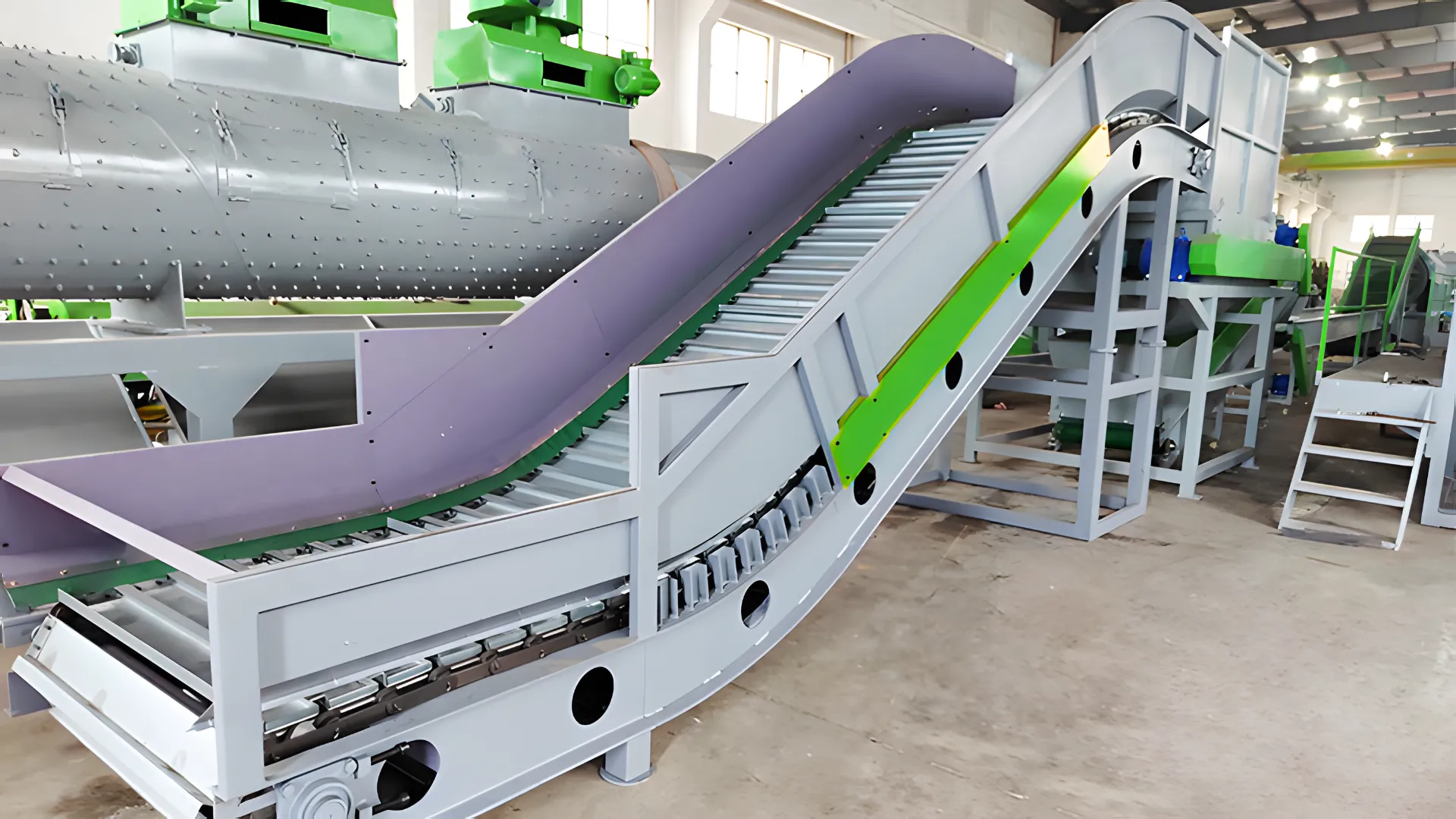 Industrial conveyor belt in a factory