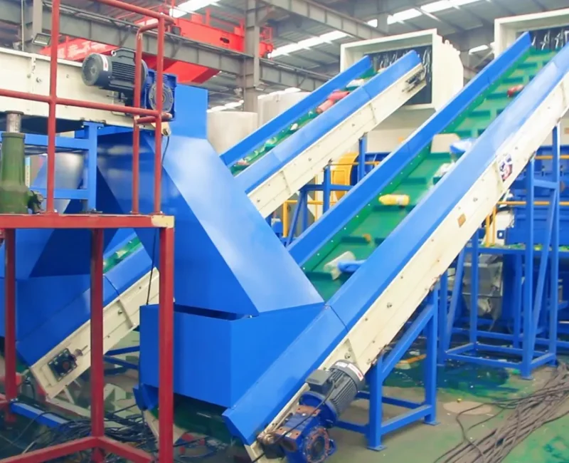 Industrial conveyor belts in factory