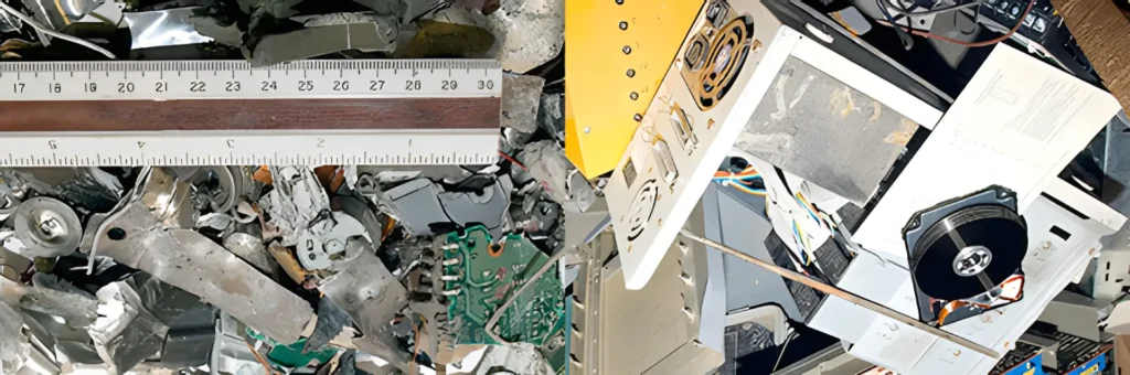 Electronic waste with rulers showing size