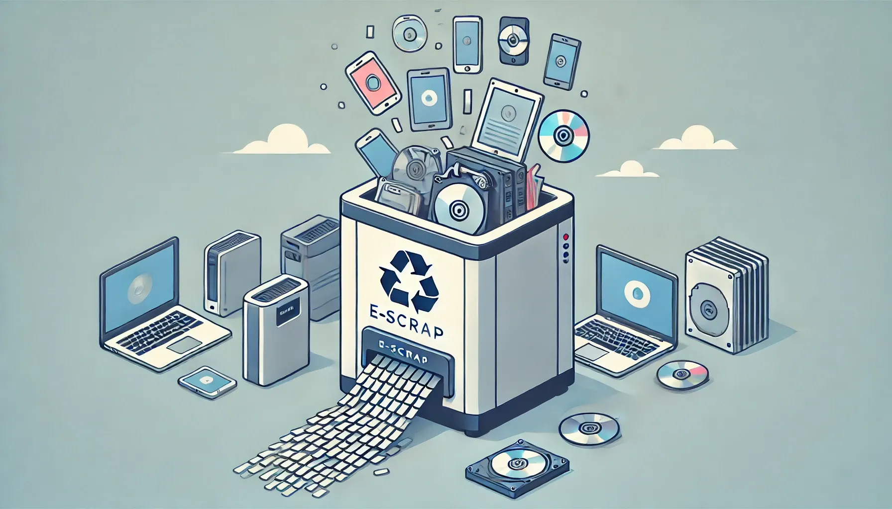 E-waste recycling concept with electronic devices.