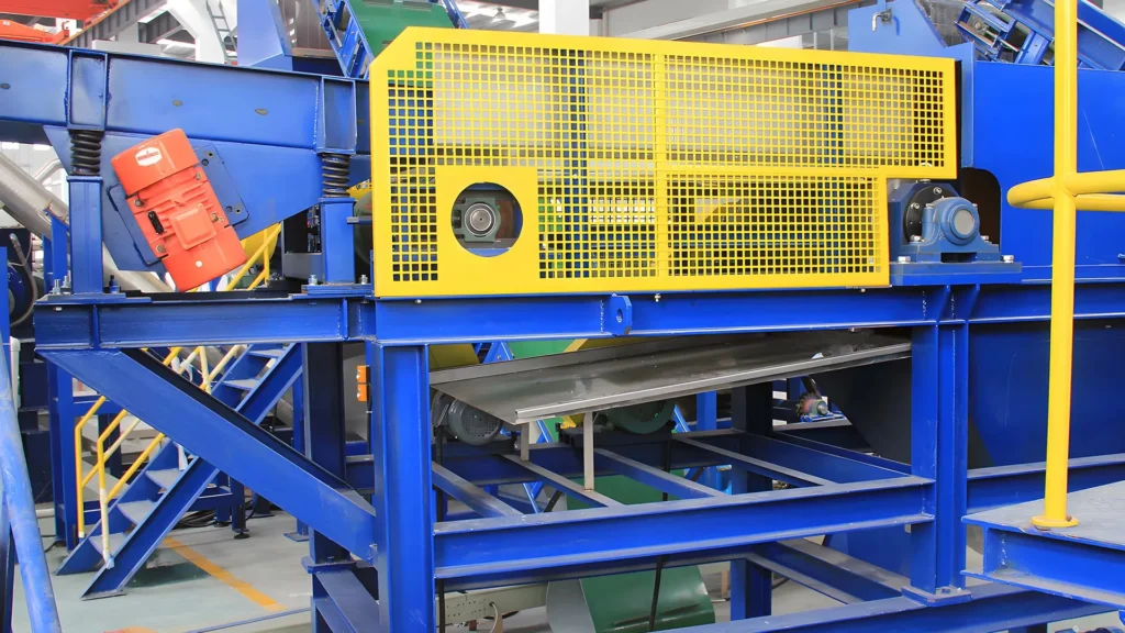 Industrial yellow and blue machinery in factory setting