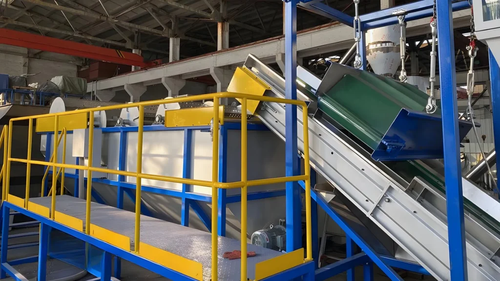 Industrial recycling facility with conveyor belts and machinery