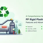 Plastic recycling machinery with recycling symbol infographic