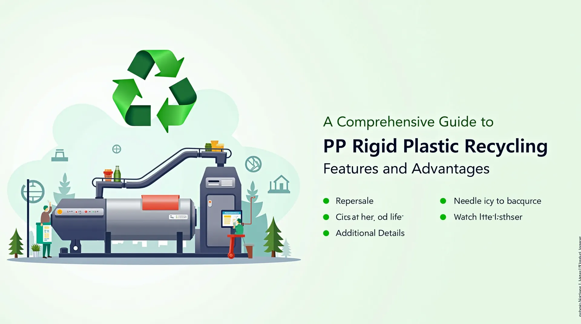 Plastic recycling machinery with recycling symbol infographic