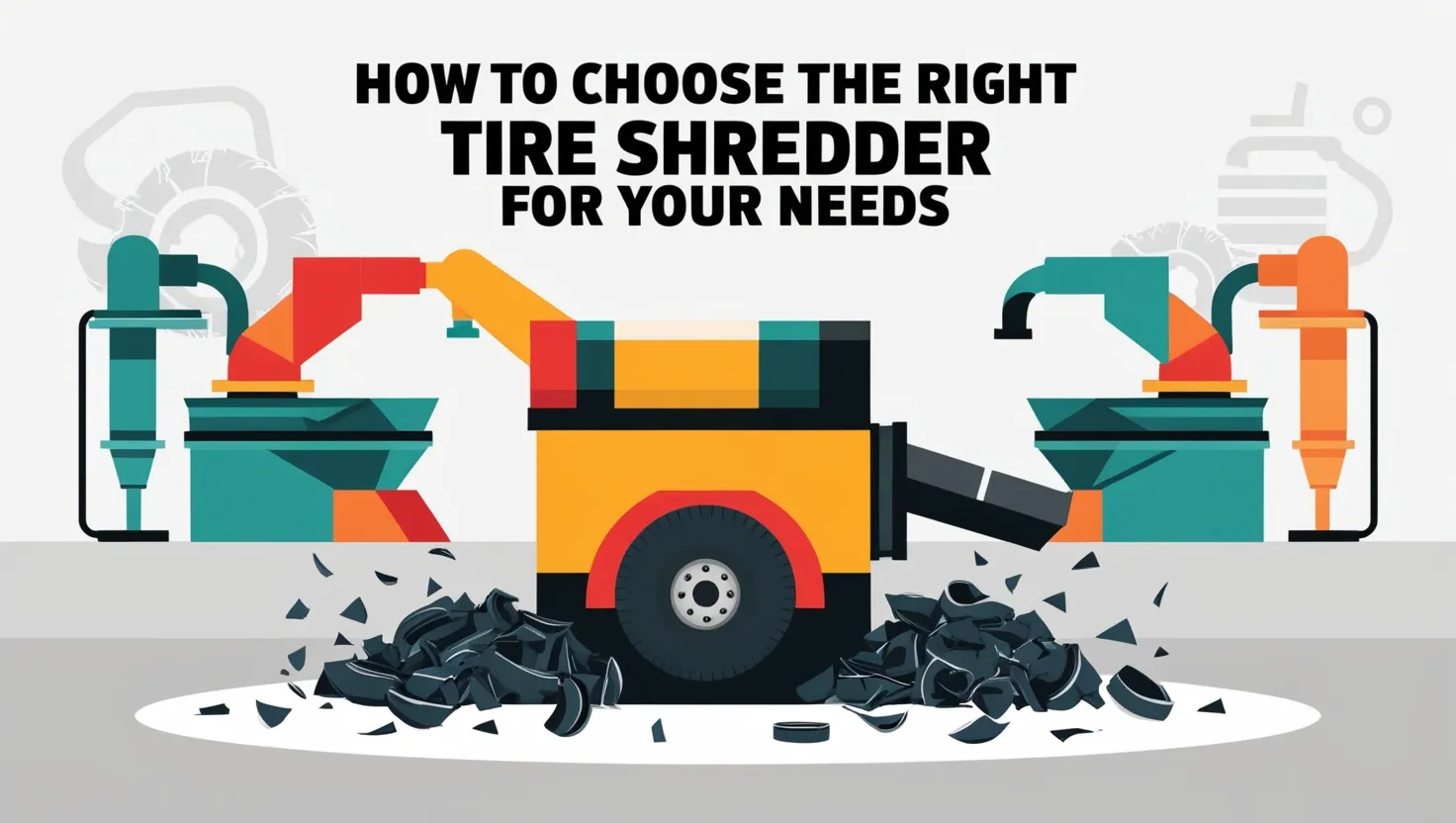 Illustration of tire shredder processing used tires