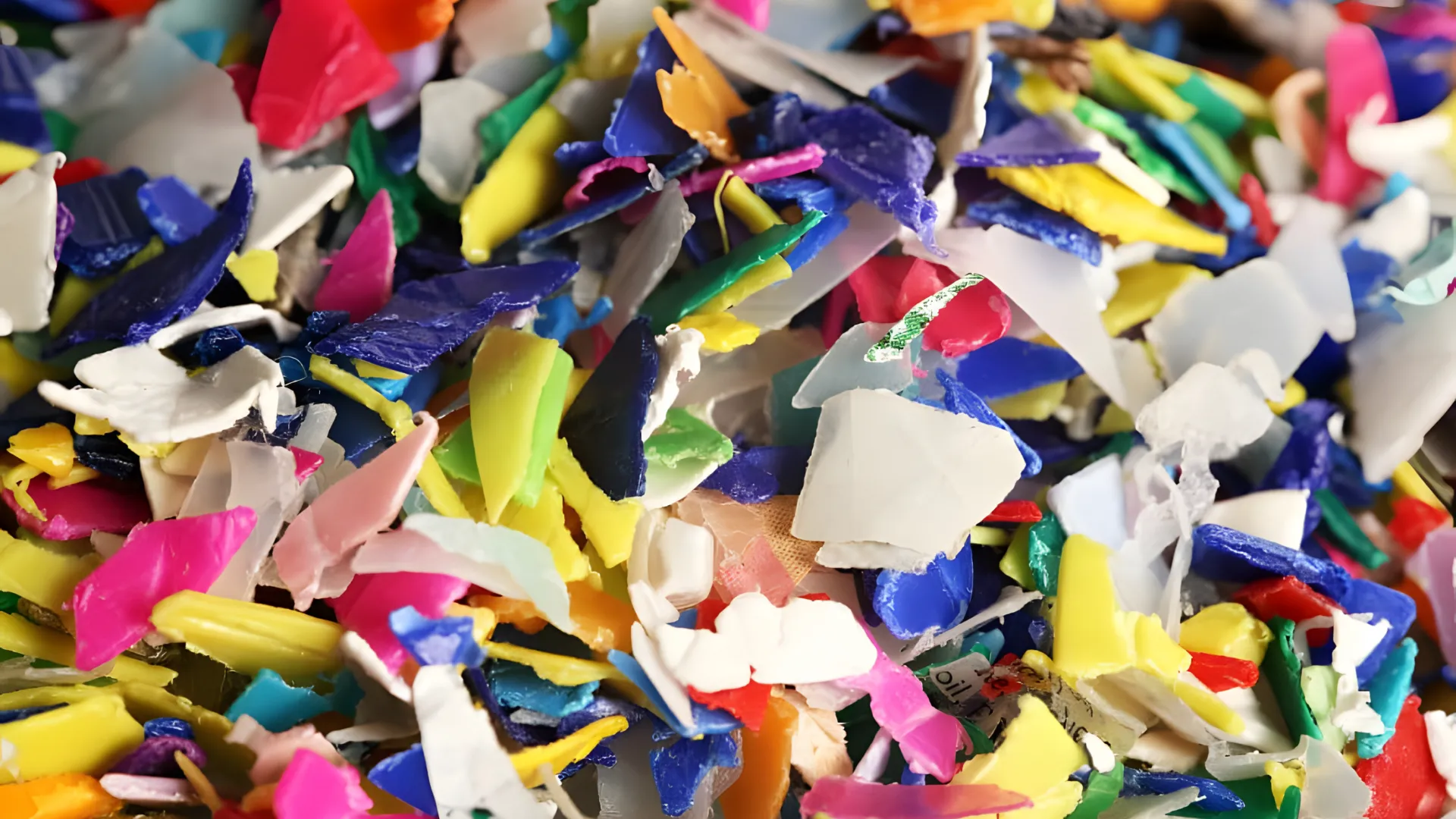 Colorful shredded plastic pieces for recycling