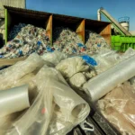 Impianto di riciclaggio industriale che elabora grandi quantità di rifiuti plastici