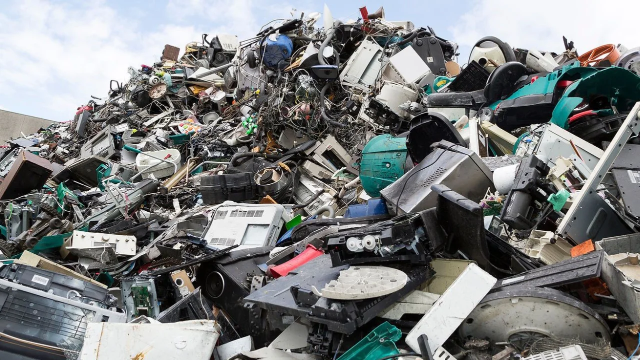 discarded electrical appliances in a scrapyard